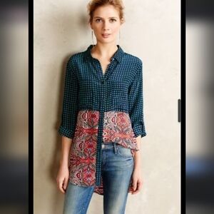 Tolani Silk Paisley Button Down Top Sz S